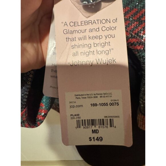 Johnny Wujek JCPenney Sequin Plaid Blazer Size M NWT Holiday Sparkle Jacket - Picture 10 of 15